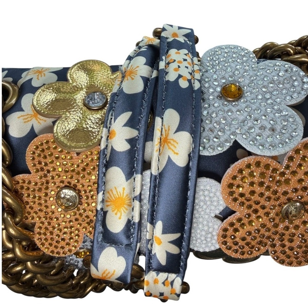 Kurt Geiger London Floral Kensington Satin Crossbody Bag NWOT Flower Appliqué - Picture 6 of 11